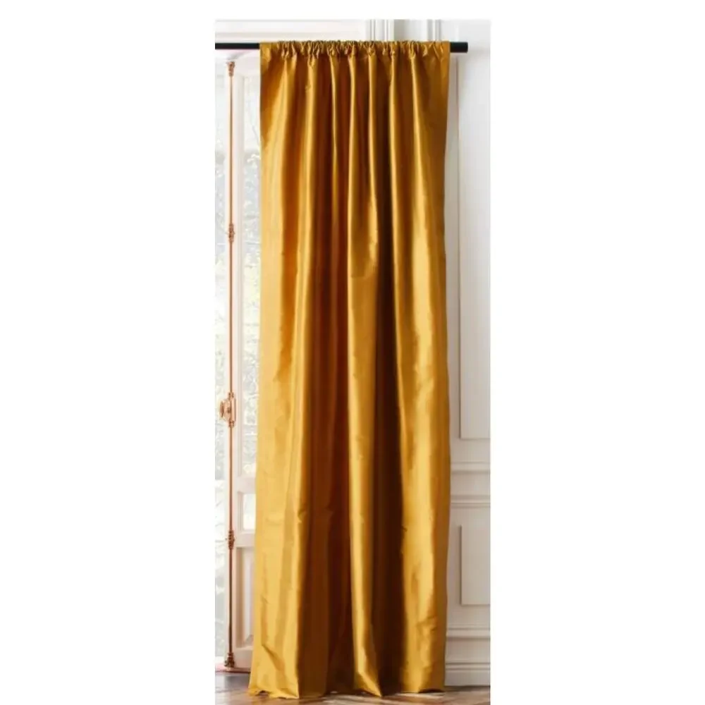 CB2 Crate Barrel Seda Chai Tea Dupioni Silk Curtain Panel 48